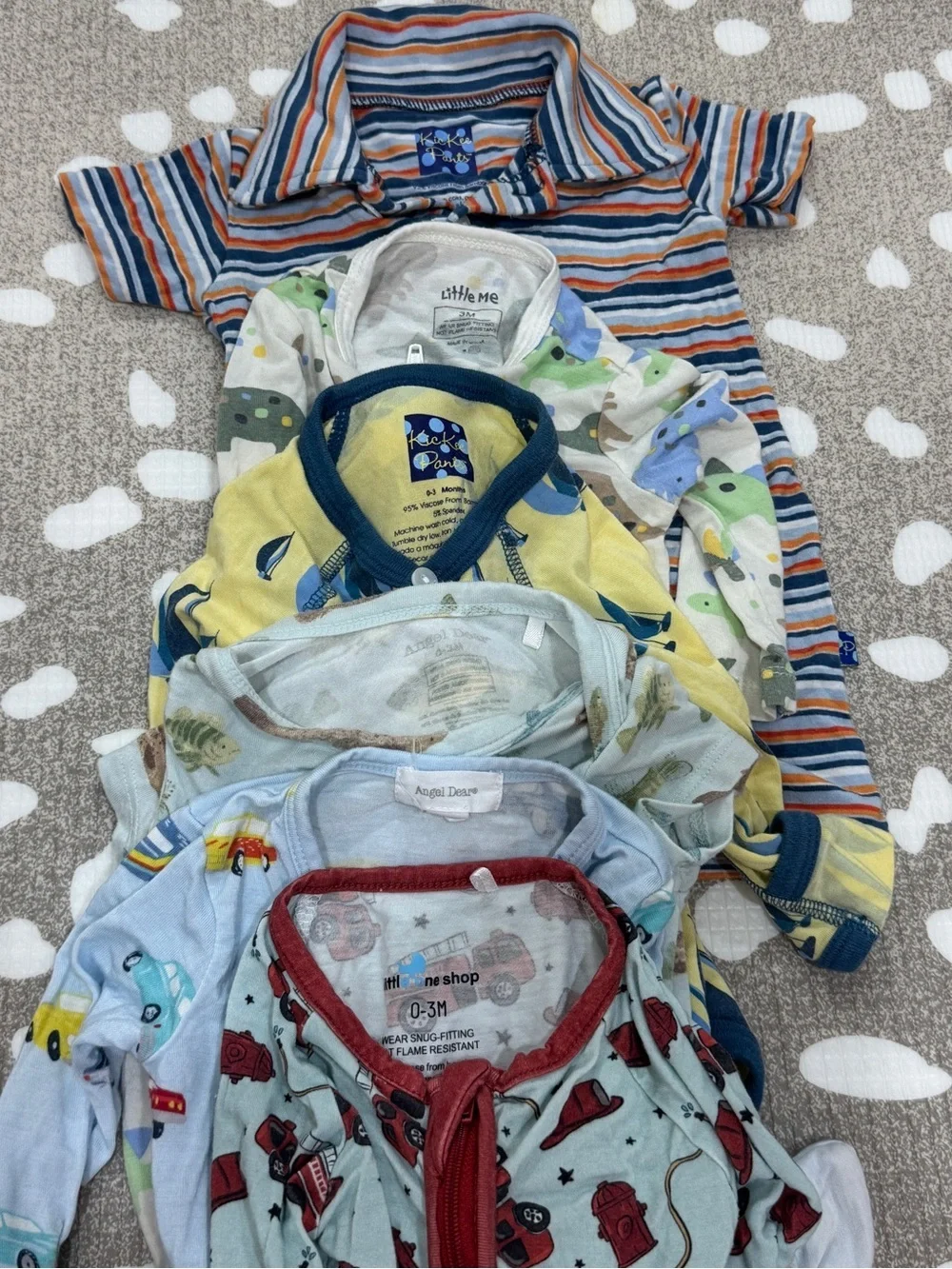 Lot of 6 bamboo baby boy footies onesie romper short sleeve zippy fish newborn